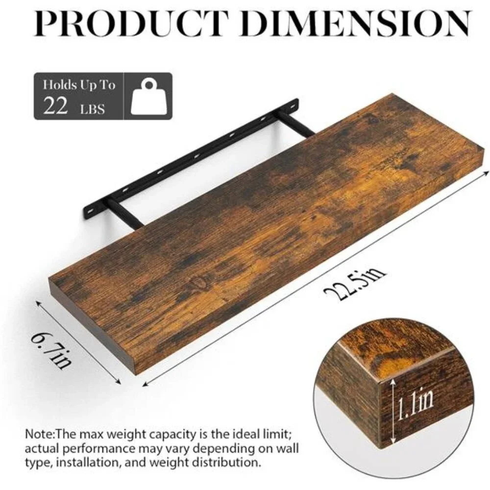 Floating Shelves, 22.5 inches Rustic Wood Wall Shelves for Living Room Bedroom
